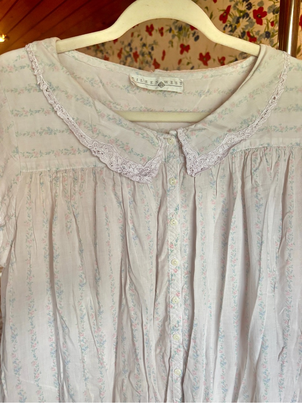 vintage 90s eileen west floral lace prairie nightgown cottagecore tradwife l/xl - Picture 3 of 12